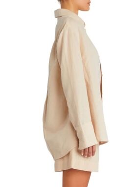 SEROYA Bella Linen Shirt Beige Size L Lightweight Summer Blouse Casual Chic